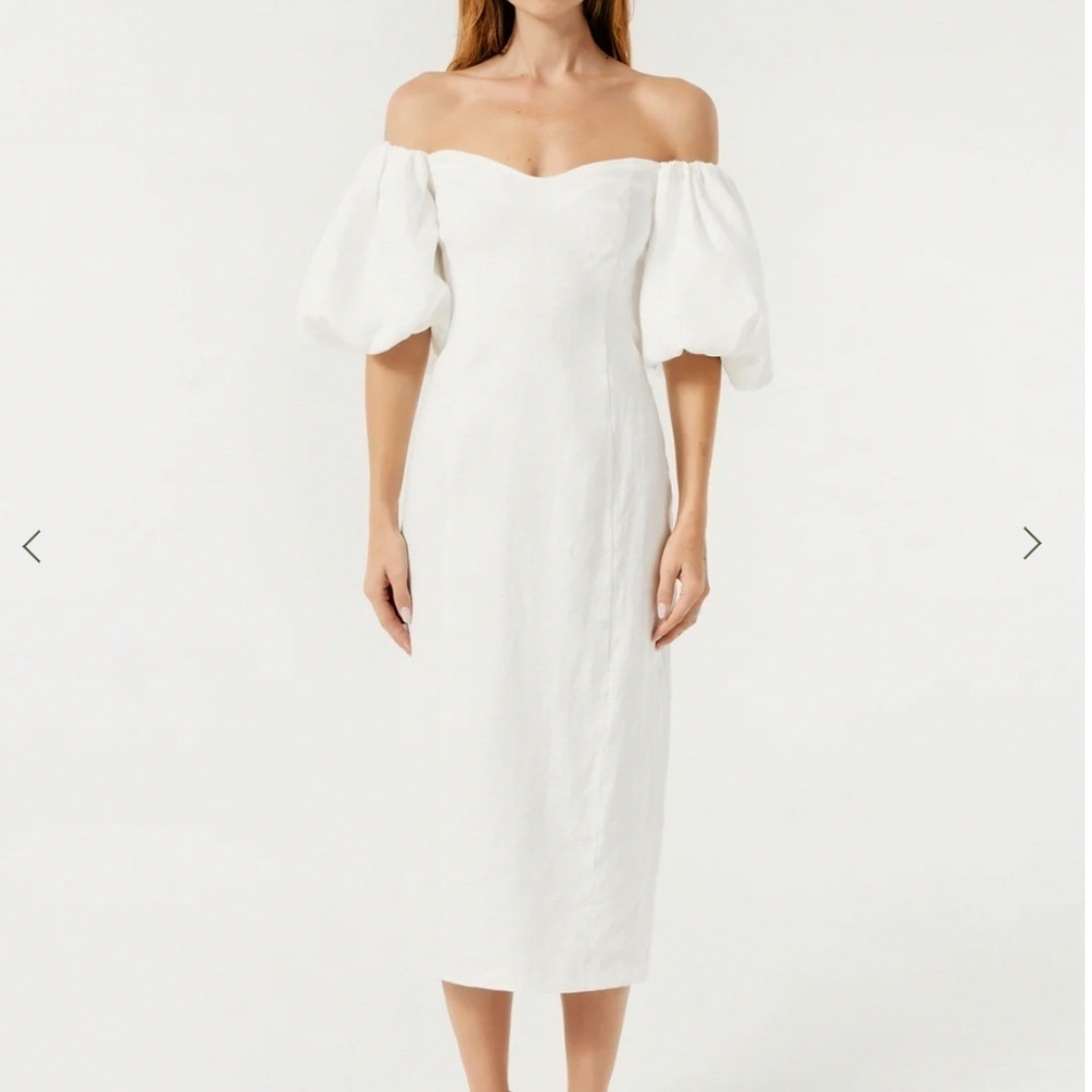 RHODE Women's Karima Off-Shoulder Puff Sleeve Midi Dress, White